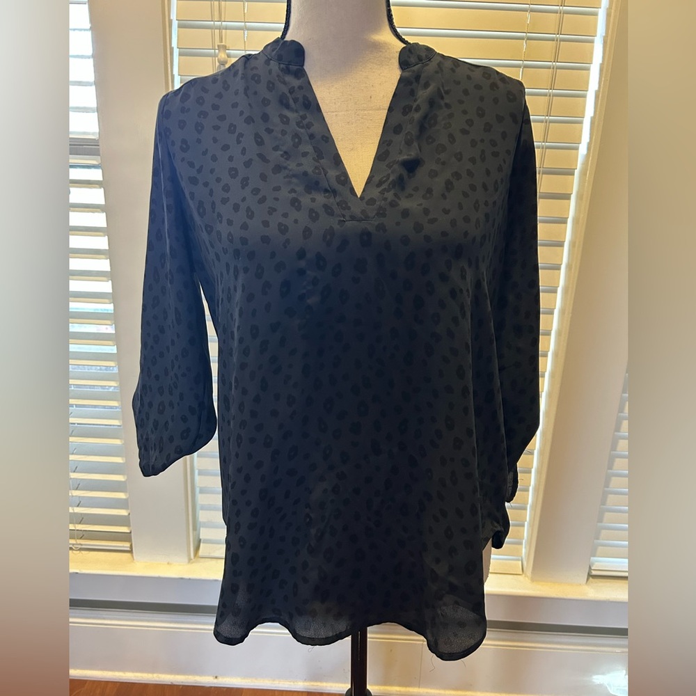 Lush Black Leopard Print Patterned Blouse size S
